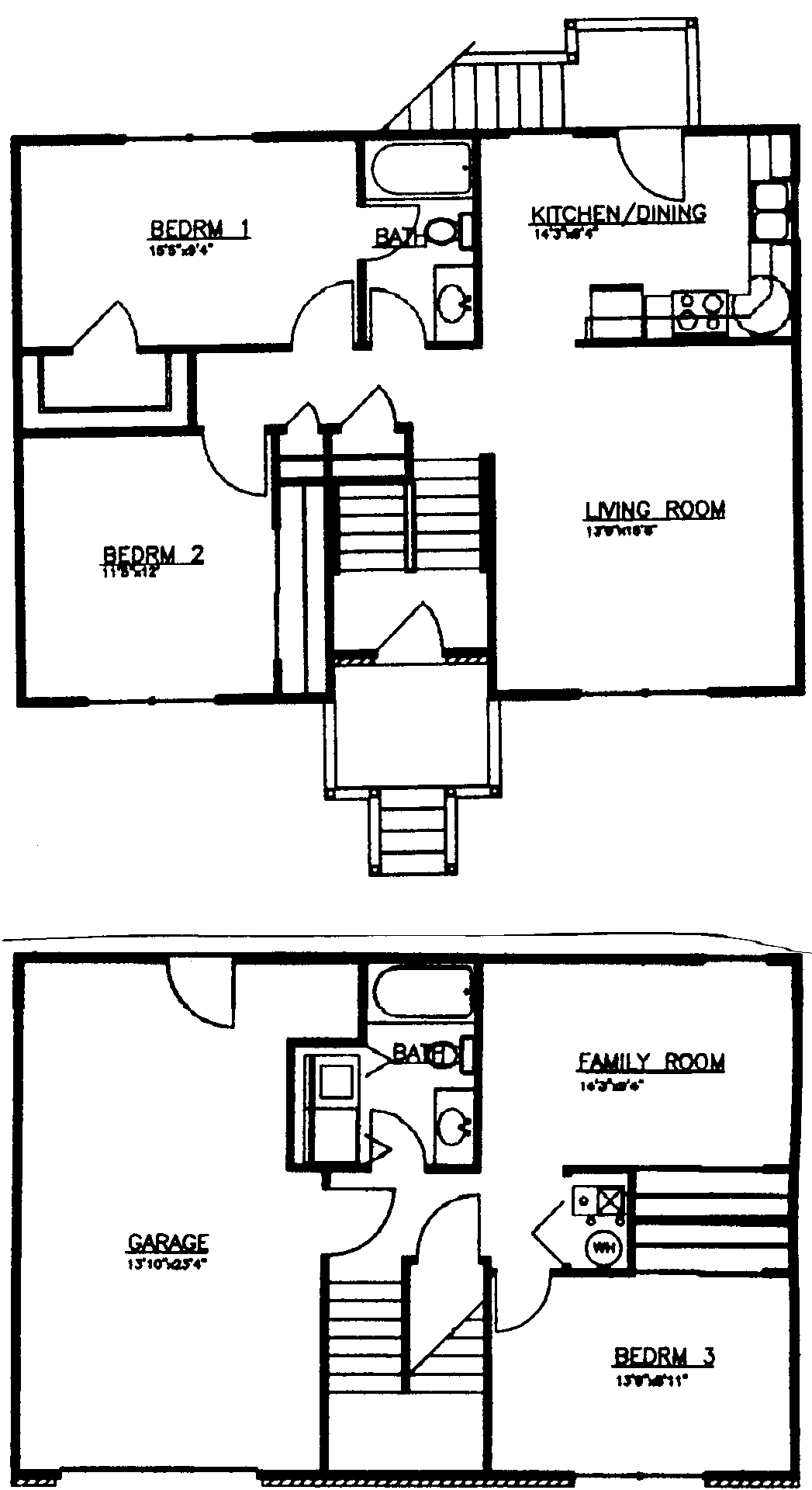 Floor plan for 3 beds, 1 bath, 1151 sqft